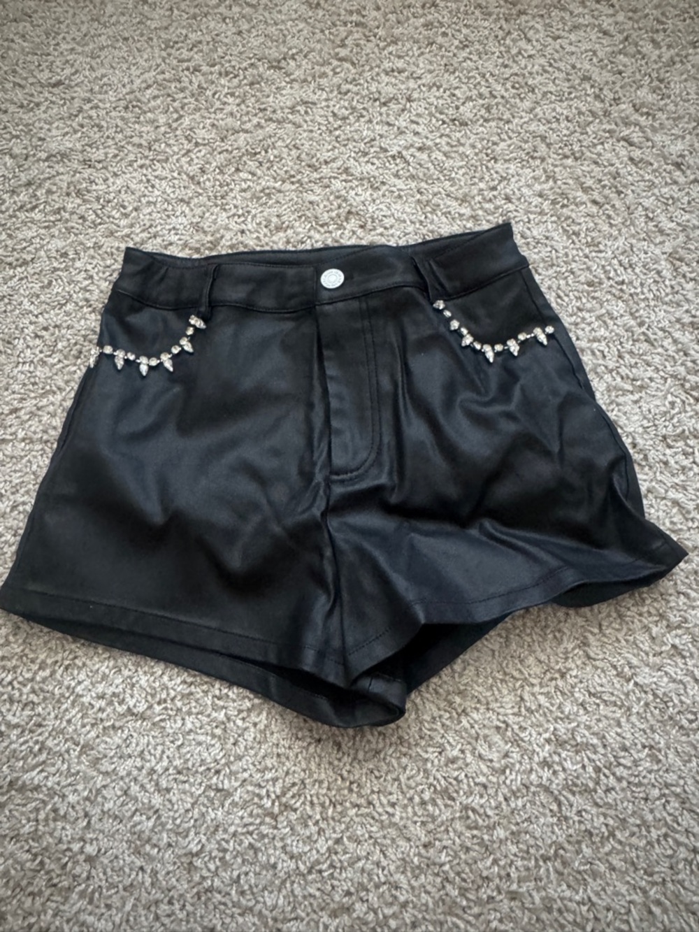 Windsor Black High-Waist Shorts with Crystal Detail